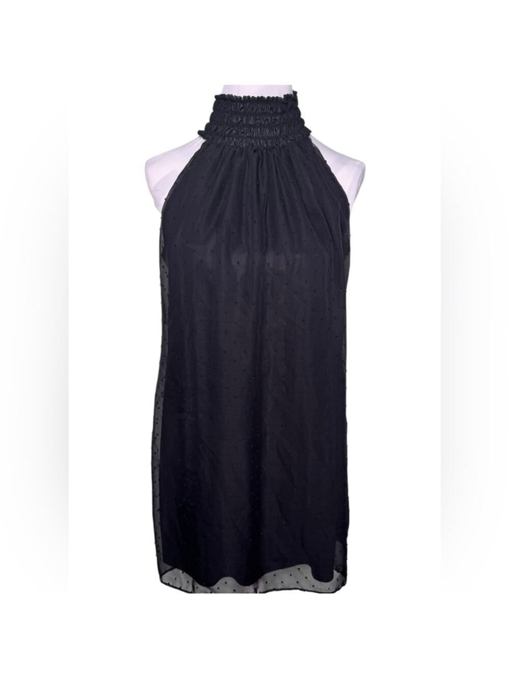 Elle Womens Black Swiss Dot Sleeveless Halter Shift Cocktail Dress Size Medium